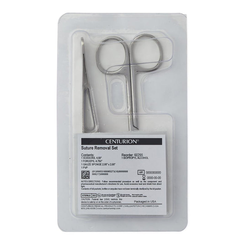 Suture Removal Kit Centurion Scissor Style Handle Straight Jaw Type Sterile Single Use 