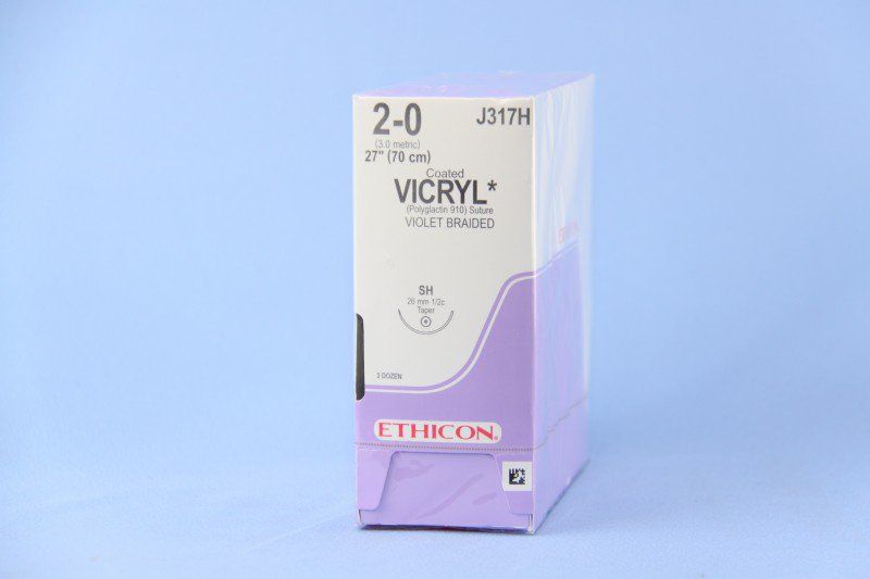 Absorbable Suture with Needle Coated Vicryl Polyglactin 910 SH 1/2 Circle Taper Point Needle Size 2-0 Braided 