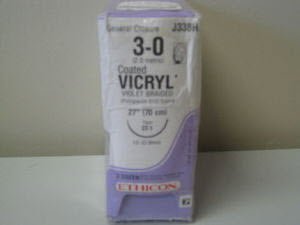 Absorbable Suture with Needle Coated Vicryl Polyglactin 910 CT-1 1/2 Circle Taper Point Needle Size 3-0 Braided (Box of 36)