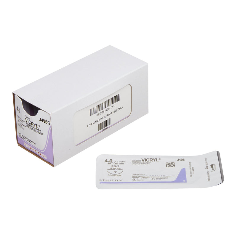 Absorbable Suture with Needle Coated Vicryl Polyglactin 910 PS-2 3/8 Circle Precision Reverse Cutting Needle Size 4-0 Braided 