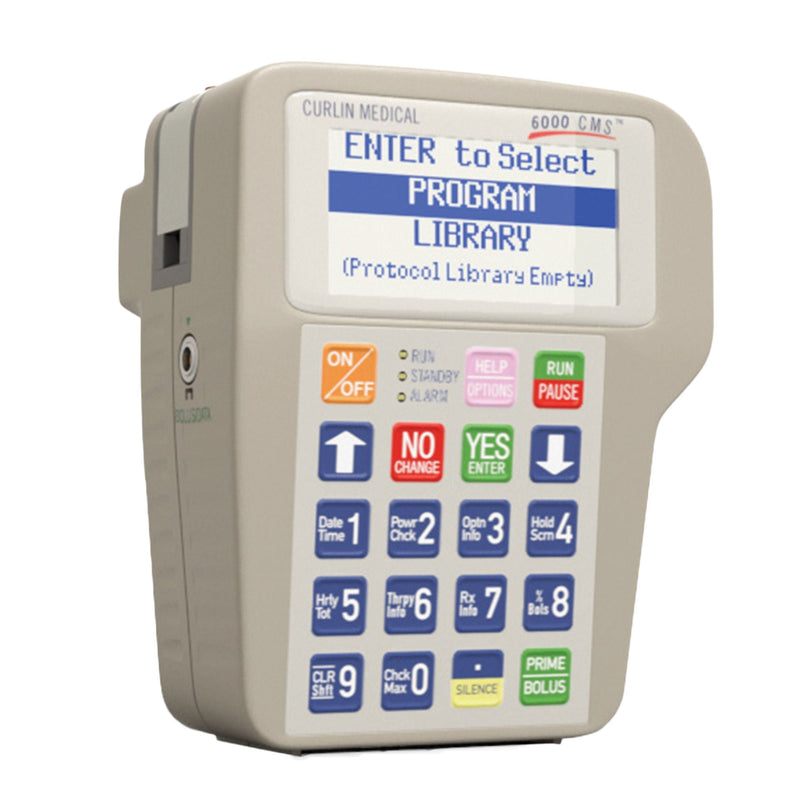 Ambulatory Infusion Pump Curlin 6000 2 Alkaline C Batteries, AC, External Rechargeable Battery Pack Curvilinear Peristaltic NonWireless 1 mL to 9.99 mL Volume 0.1 to 400 mL/hr, increments of 0.1 mL/hr Graphic LCD, 4 lines/16 characters 