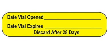 Pre-Printed / Write On Label Indeed Auxiliary Label Yellow Paper Date Vial Opened_____Date Vial Expires____ Discard After 28 Days Black Quality Control Label 3/8 X 1-5/8 Inch (Box of 1000)