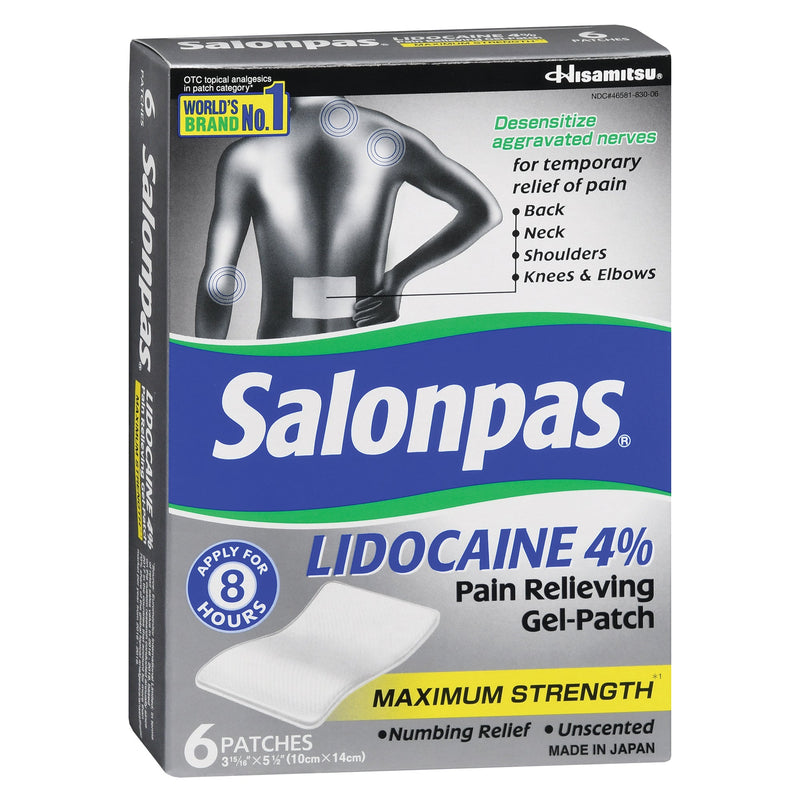 Emerson Healthcare Salonpas Lidocaine 4% Pain Relieving Gel-Patches Maximum Strength (36/CS)