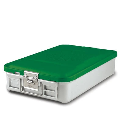 SklarLite Sterilization Container - Mid-Size, Standard Lid, Perforated Bottom, 18-1/4" x 11" x 4", Green - 10-4320 