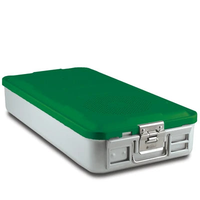 SklarLite Sterilization Container - Full-Size, Standard Lid, Non-Perforated Bottom, 23" x 11" x 4", Green - 10-4008