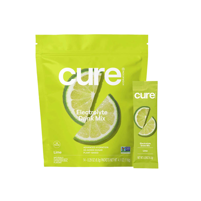 Cure Electrolyte Drink Mix made with Coconut Water, Lime, 7.7-gram Packets (Case of 168)