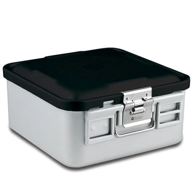 SklarLite Sterilization Container - Half-Size, Safe Lid, Perforated Bottom, 11-1/4" x 11" x 5", Black - 10-4594 