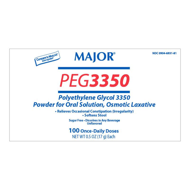 Polyethylene Glycol 3350 (PEG 3350) 17 Gram / Dose Powder for Solution 100 Packets (Carton of 100)
