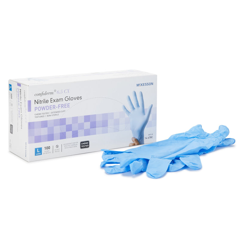 McKesson Brand McKesson Confiderm 6.5CX Nitrile Extended Cuff Length Exam Glove, Large, Blue (1000/CS) 