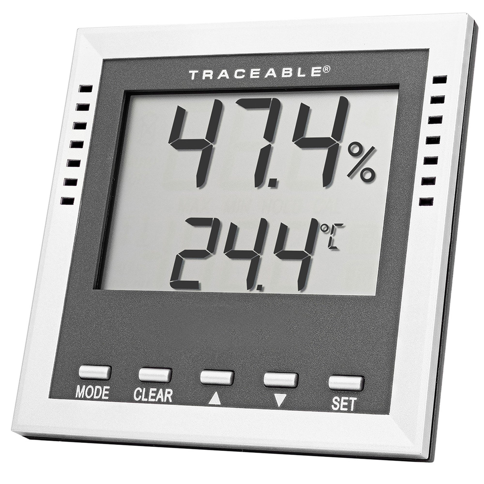 Cole-Parmer/Antylia Scientific Dew Point / Wet Bulb / Humidity / Thermometer with Alarm Traceable Fahrenheit / Celsius -40° to 158°F (-40° to 70°C) Internal Sensor Flip-out Stand / Wall Mount Battery Operated 