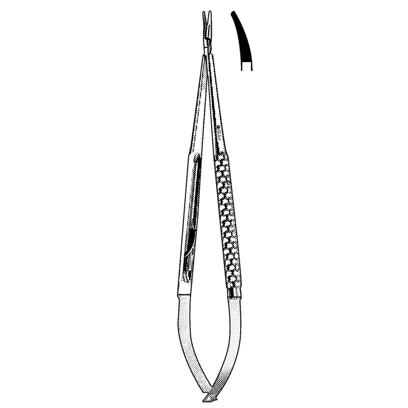Sklar Toledo Micro Needle Holder - 8-1/4", Curved, Cross Serrated, Coated with Diamond Dust, without Catch - 98-9353
