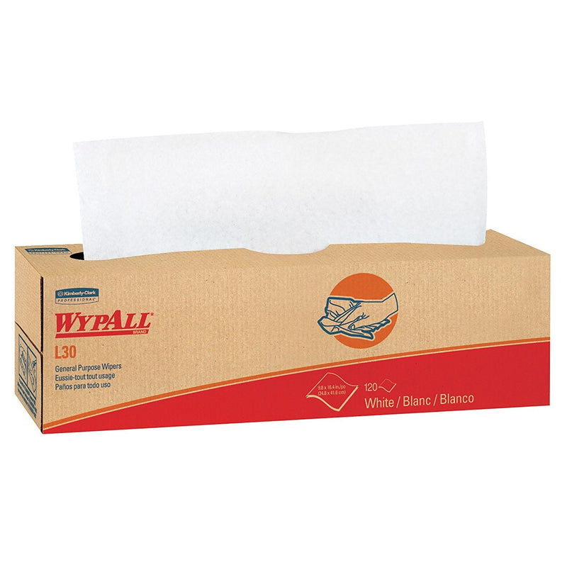Kimberly-Clark WypAll L30 Task Wipers, Light-Duty, Re-Creped, 9-4/5" x 16-2/5" (Case of 800)
