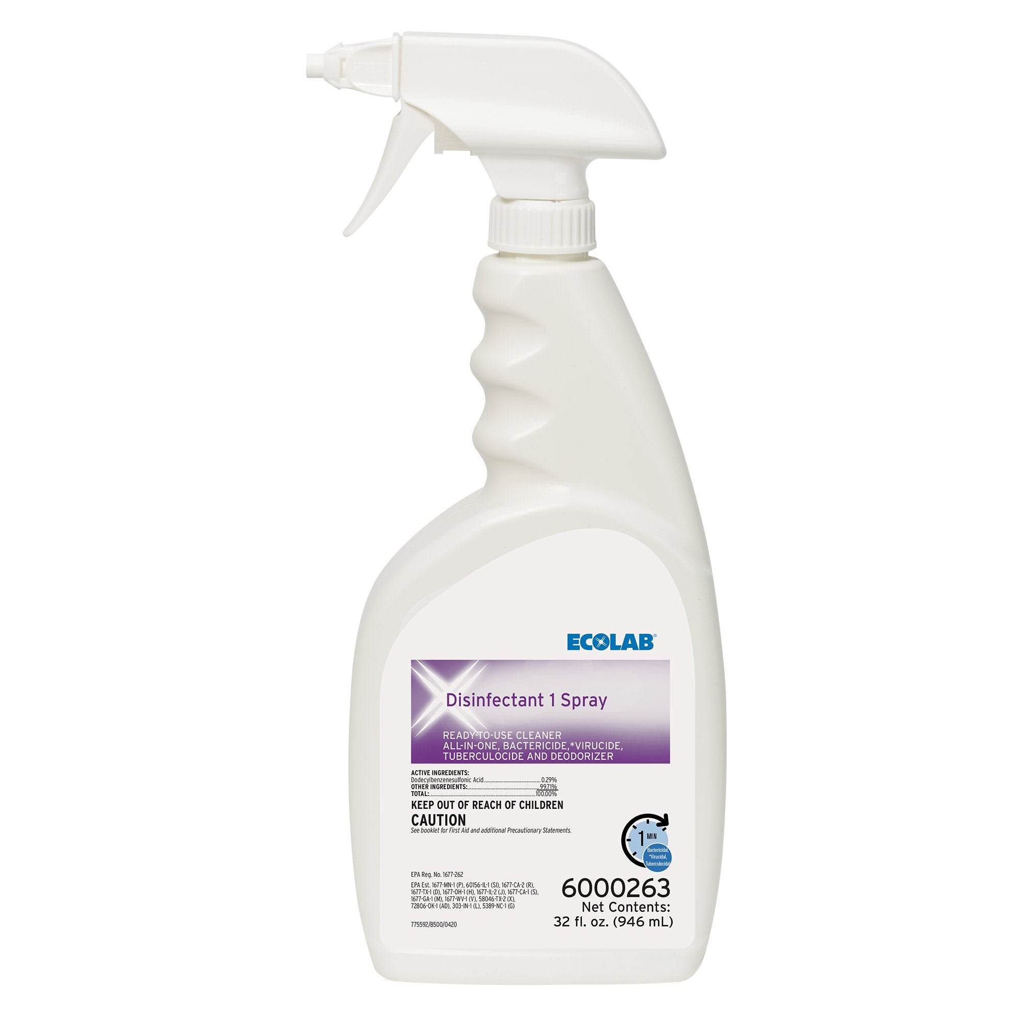 Ecolab Ecolab Disinfectant 1 Surface Disinfectant Cleaner, 32 oz. Spray Bottle (6/CS) 