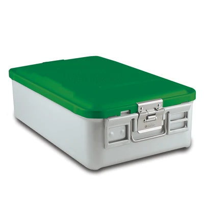 SklarLite Sterilization Container - Mid-Size, Safe Lid, Non-Perforated Bottom, 18-1/4" x 11" x 5", Green - 10-4378 