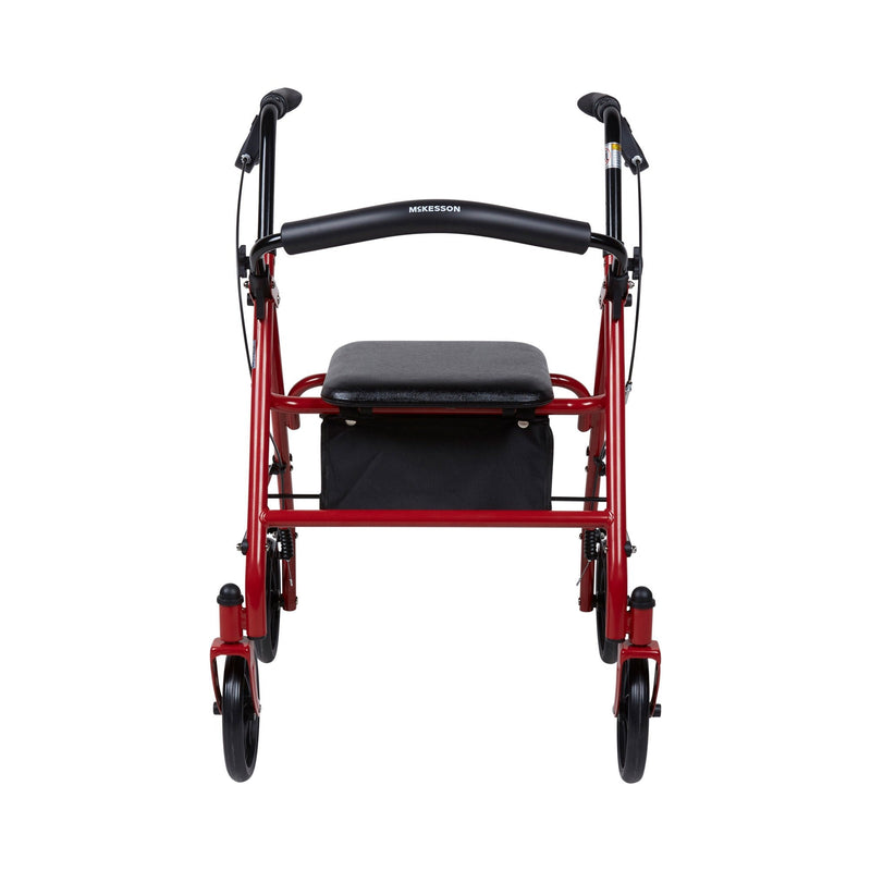 McKesson Folding Steel Four-Wheel Rollator, 12-Inch Seat Width, Red