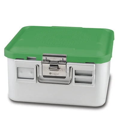 SklarLite Sterilization Container - Half-Size, Standard Lid, Non-Perforated Bottom, 11-1/4" x 11" x 6", Green - 10-4604