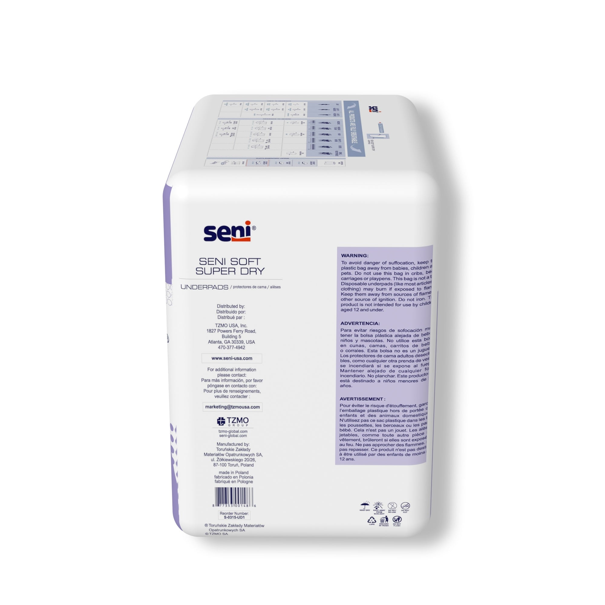 TZMO USA Inc Seni Soft Super Dry Underpads, Level 3 Absorbency (60/CS) 