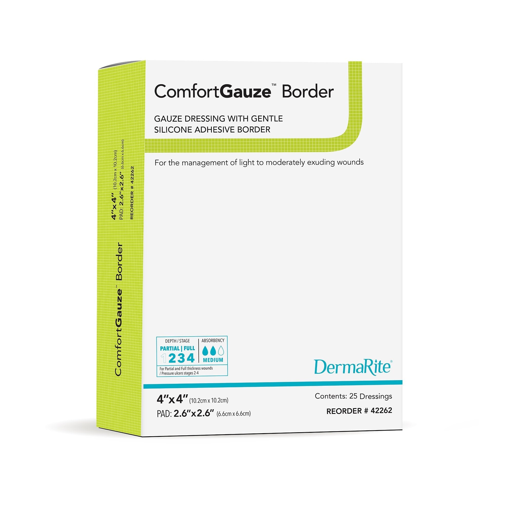 Sion Brands LLC ComfortGauze Island Dressing with Silicone Border, 4 x 4 Inch (25/BX) 