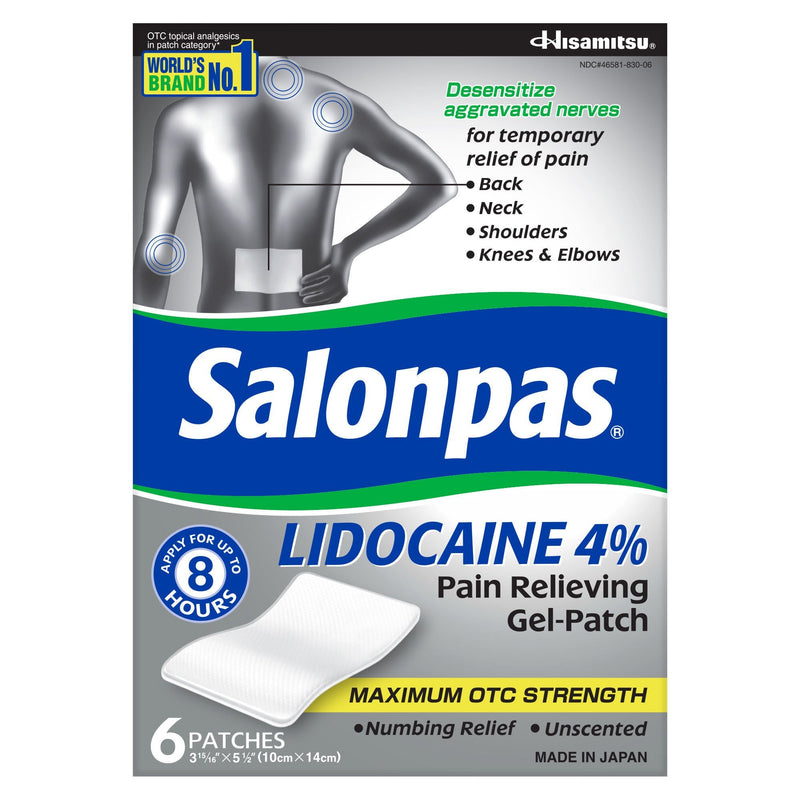Salonpas Lidocaine 4% Pain Relieving Gel-Patches Maximum Strength (3/PK) 