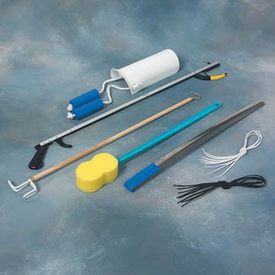 ADL Hip / Knee Equipment Kit SammonsPreston Reacher - 26 Inch Length / Shoehorn - 24 Inch Length / Dressing Stick - 26 Inch Length / Handled Bath Sponge - 22-1/2 Inch Length / Shoelaces - 26 Inch Length (Each) 