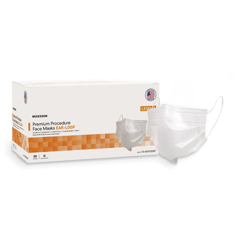 McKesson Procedure Mask, Pleated with Earloops, One Size Fits Most, White (Case of 500)