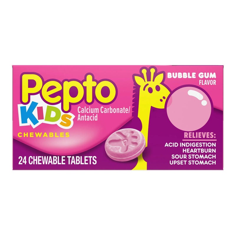 Pepto Kids Chewable Tablets Bubble Gum Flavor (Box of 24)