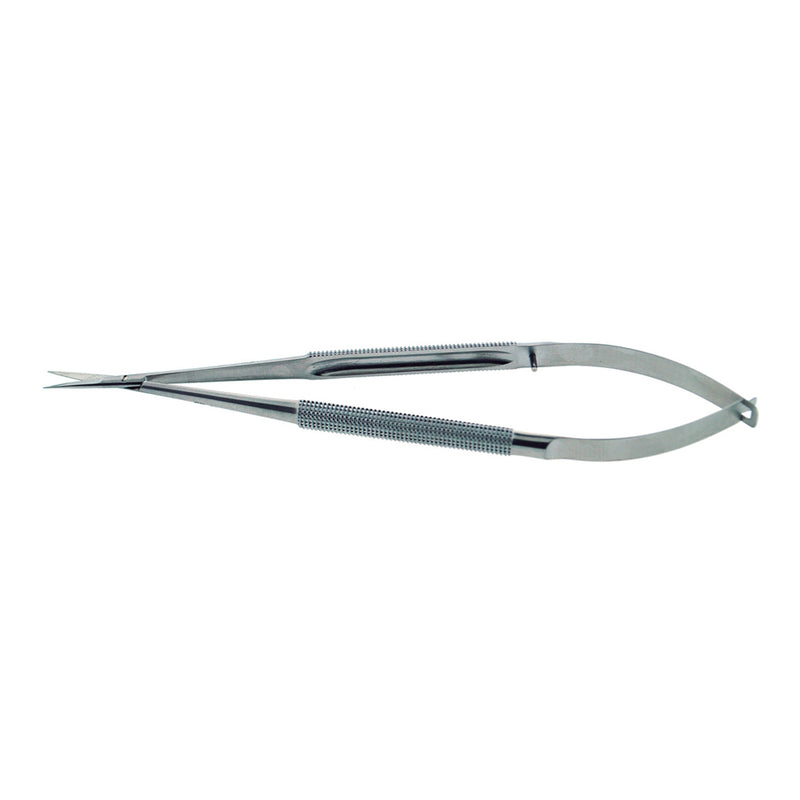 BR Surgical Micro-Spring Scissors, straight, blade 14 mm, with round handle, 7"