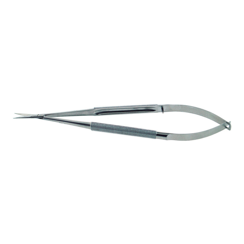 BR Surgical Micro-Spring Scissors, straight, blade 14 mm, with round handle, 7" 
