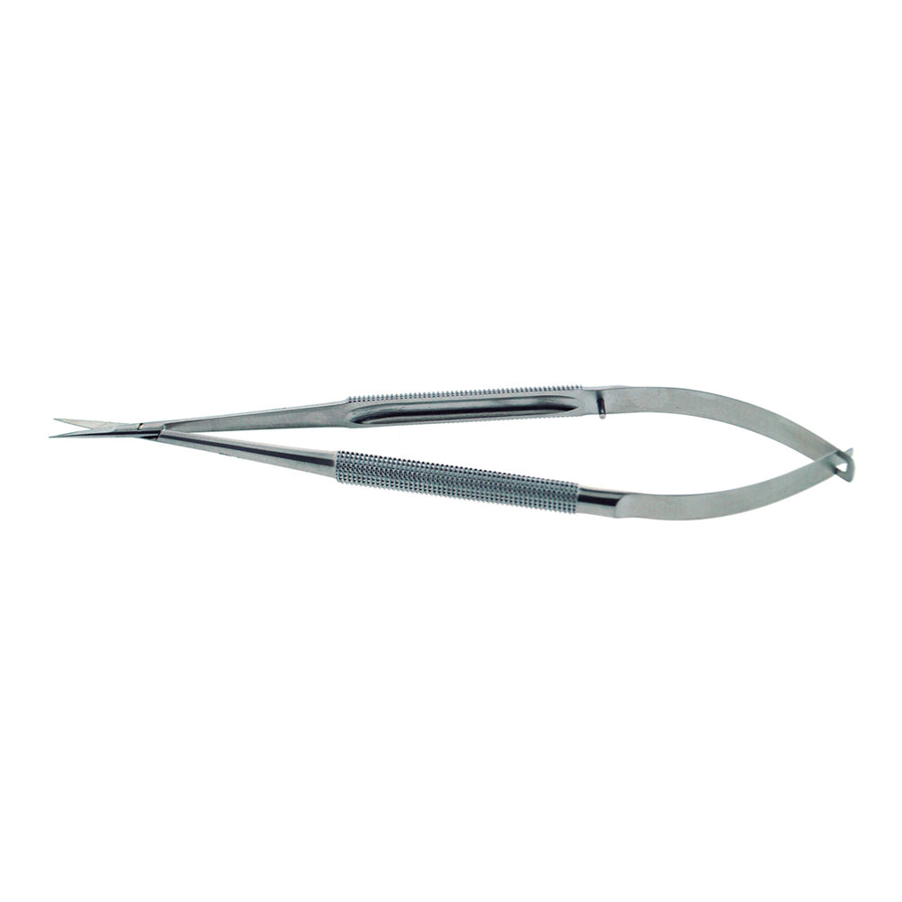 BR Surgical Micro-Spring Scissors, straight, blade 14 mm, with round handle, 7" 