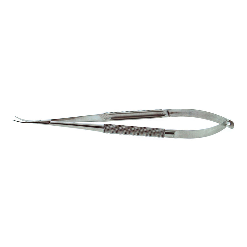 BR Surgical Micro-Spring Scissors, curved, blade 14mm, with round handle, 7"