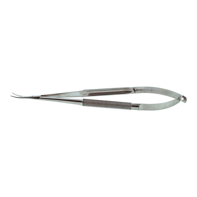 BR Surgical Micro-Spring Scissors, curved, blade 14mm, with round handle, 7" 