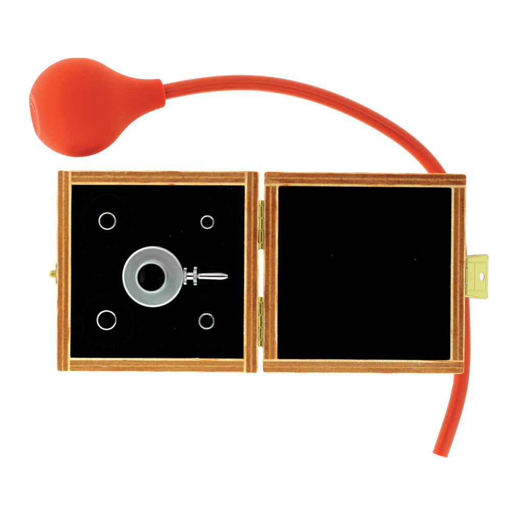 BR Surgical BRUENINGS Otoscope, non-magnifier, set consists of: 4 specula, suction head and rubber tube with bulb, wooden case 