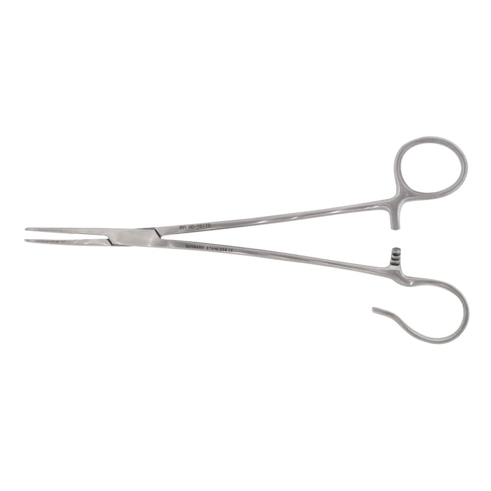 BR Surgical SCHNIDT Tonsil Hemostatic Forceps, one ring open, curved, serrated, 7½" 