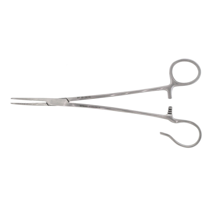 BR Surgical SCHNIDT Tonsil Hemostatic Forceps, one ring open, curved, serrated, 7½" 