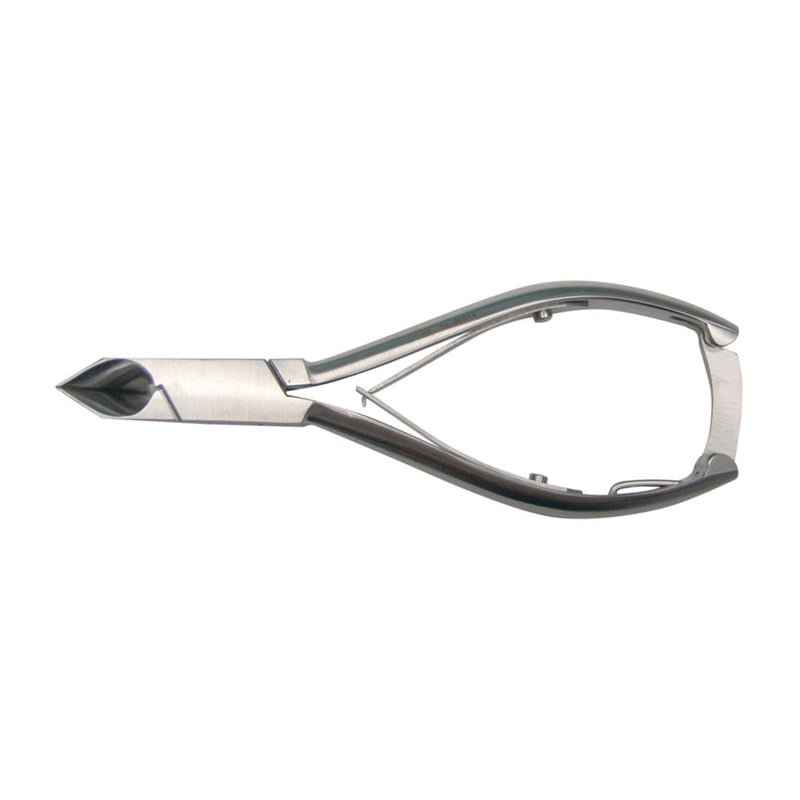 BR Surgical Nail Nippers, angled concave jaw w/ sharp end, double spring, w/ lock, 5½"