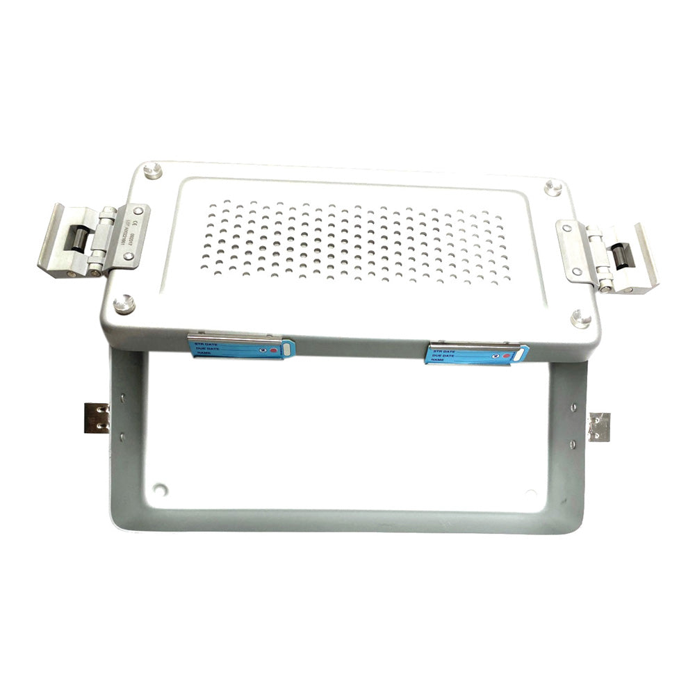 BR Surgical Sterilization Container with Perforated Lid, flat, unperforated bottom, silver, 12" x 5½" x 3" 