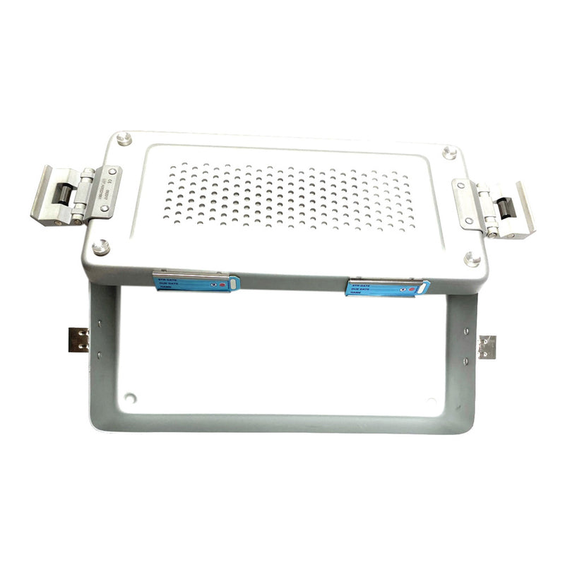 BR Surgical Sterilization Container with Perforated Lid, flat, unperforated bottom, silver, 12" x 5½" x 3"