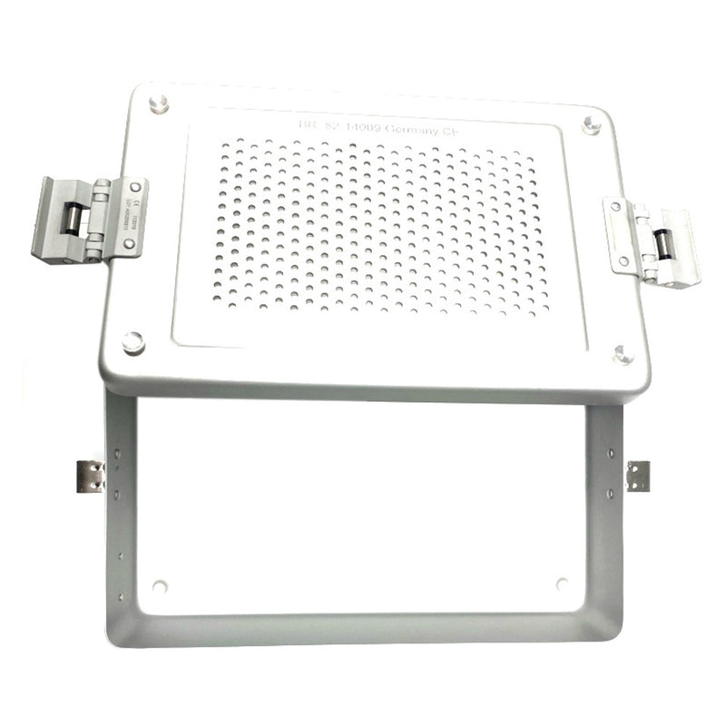 BR Surgical Sterilization Container with Perforated Lid, flat, unperforated bottom, silver, 12¼" x 7½" x 2½"