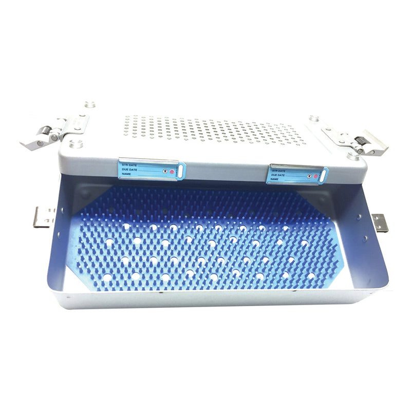 BR Surgical Sterilization Container with Perforated Lid, flat, unperforated bottom, silver, 12" x 5½" x 3", with Silicone Mat