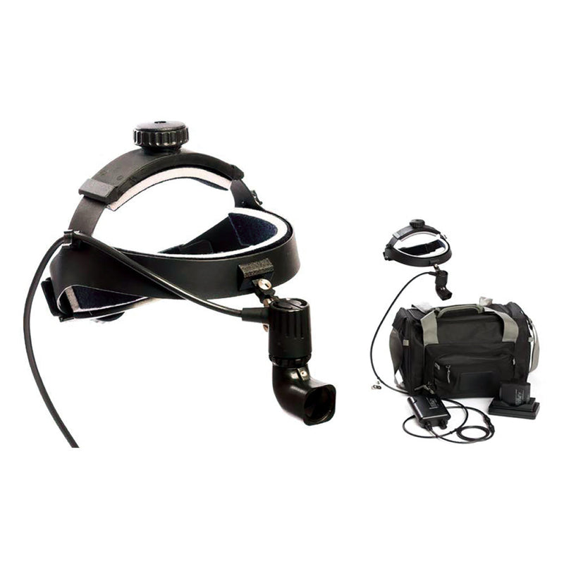 BR Surgical LED Premium Headlight, with Battery Pack, variable intensity control, with variable spot 20mm-110mm at 16", deluxe headband with crown, includes 2 rechargeable lithium ion battery and charger