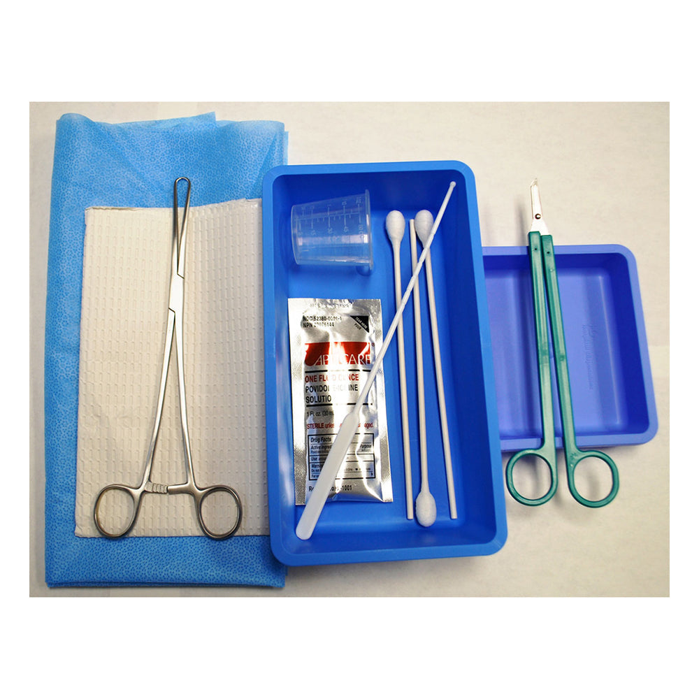 BR Surgical Disposable IUD Sterile Kit, (5) per box: tenaculum forcep, stitch scissor, swabs, uterine sound, PVP solution, drape, 2oz cup, half-tray, CSR wrap, sterilization pouch 