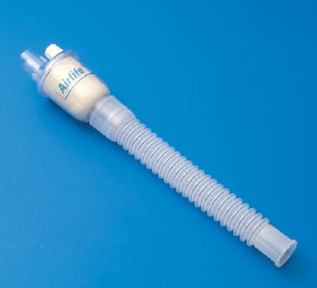 Heat and Moisture Exchanger AirLife 32.3 mg H₂O/L @ VT 500 mL 1.0 cm H₂O @ 30 LPM Straight with Flex Tube 