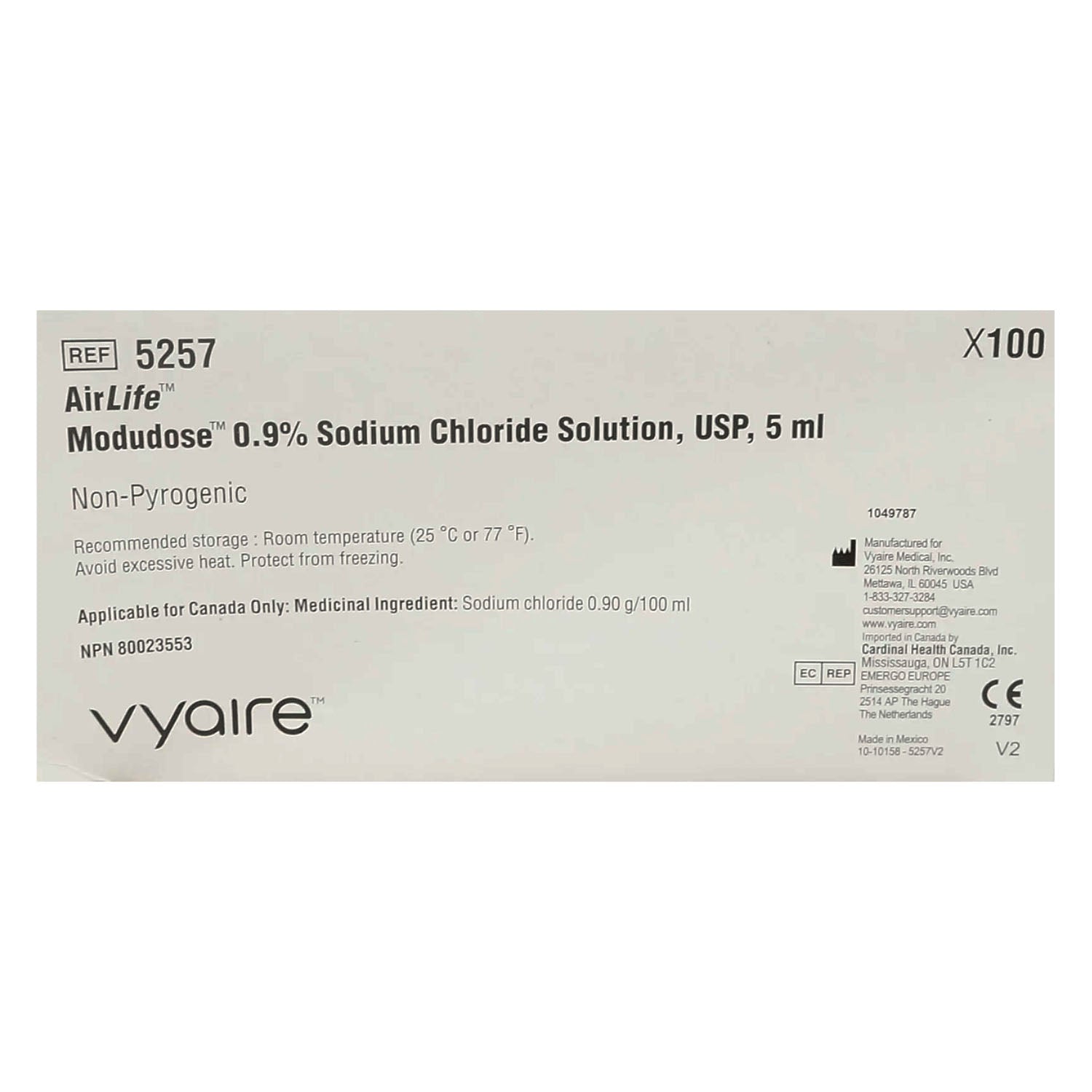 Airlife Modudose Unit Dose Saline  Saline, 5ml, 100/ bx, 10 bx/cs