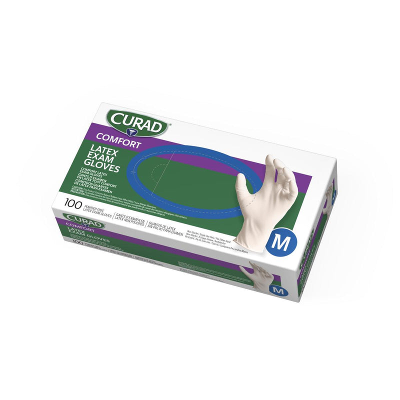 Medline Exam Glove Curad Medium 100 per Box NonSterile Latex Standard Cuff Length Fully Textured Beige Not Rated (CUR8105 / CS) 