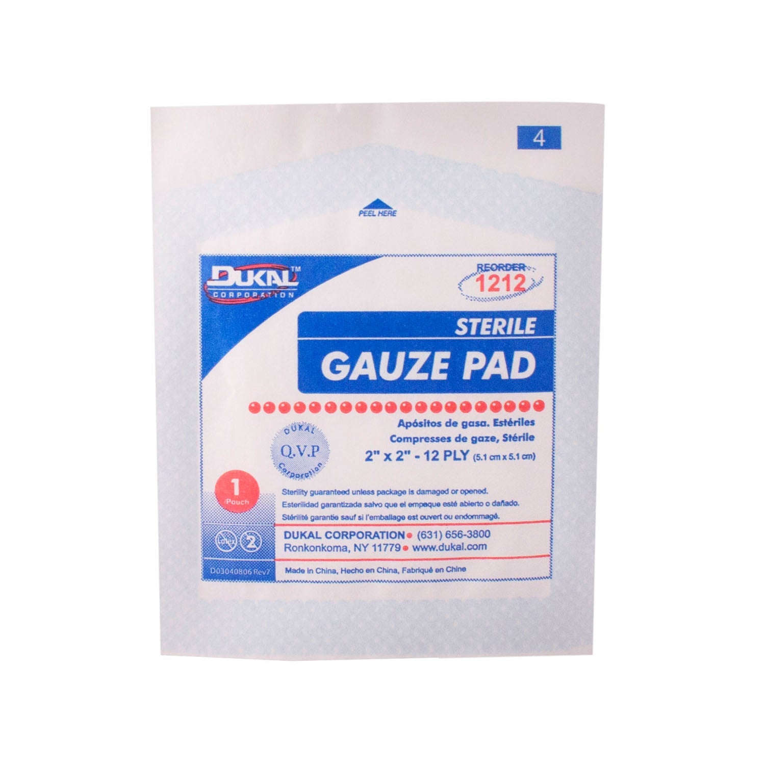 Dukal Corporation Dukal Gauze Pads  Pad, 2" x 2", 12-Ply, Sterile, 100/bx, 24 bx/cs