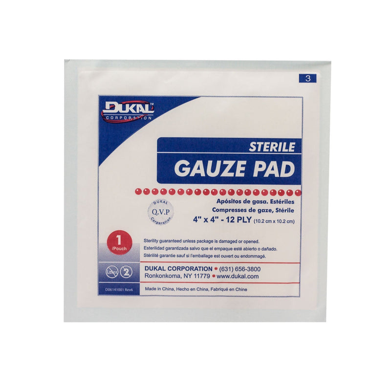 Dukal Corporation Dukal Gauze Pads  Pad, 4" x 4", 12-Ply, Sterile, 1/pk, 10 pk/bx, 60