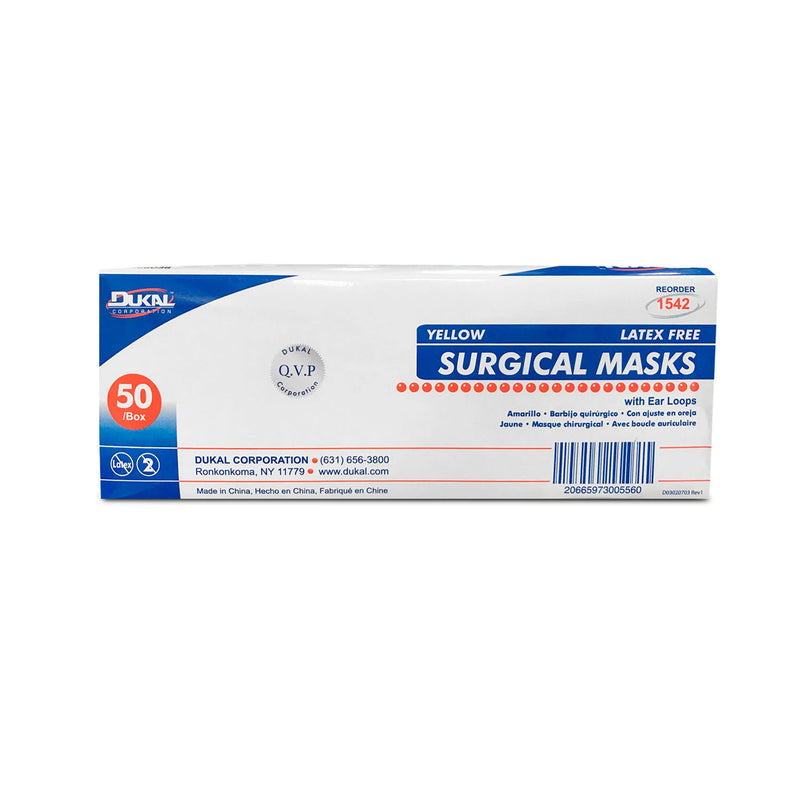 Dukal Corporation Dukal Surgical Face Masks  Face Mask, Earloop, Yellow, 50/bx, 6 bx/cs (Tempor