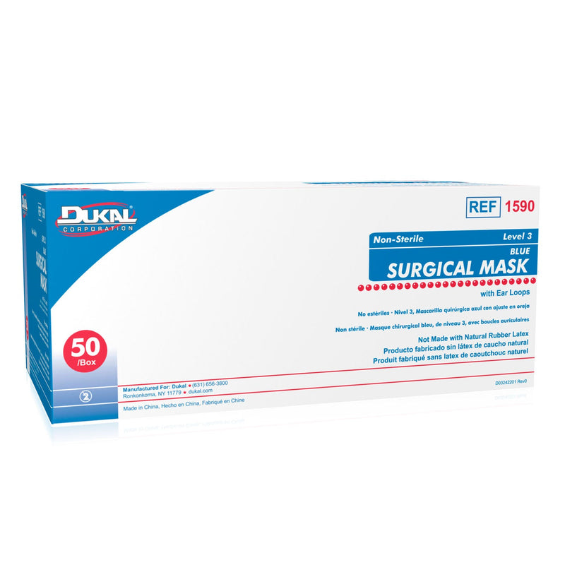 Dukal Corporation Dukal Surgical Face Masks  Face Mask, Level 3, with Earloop, 50/bx, 12 bx/cs