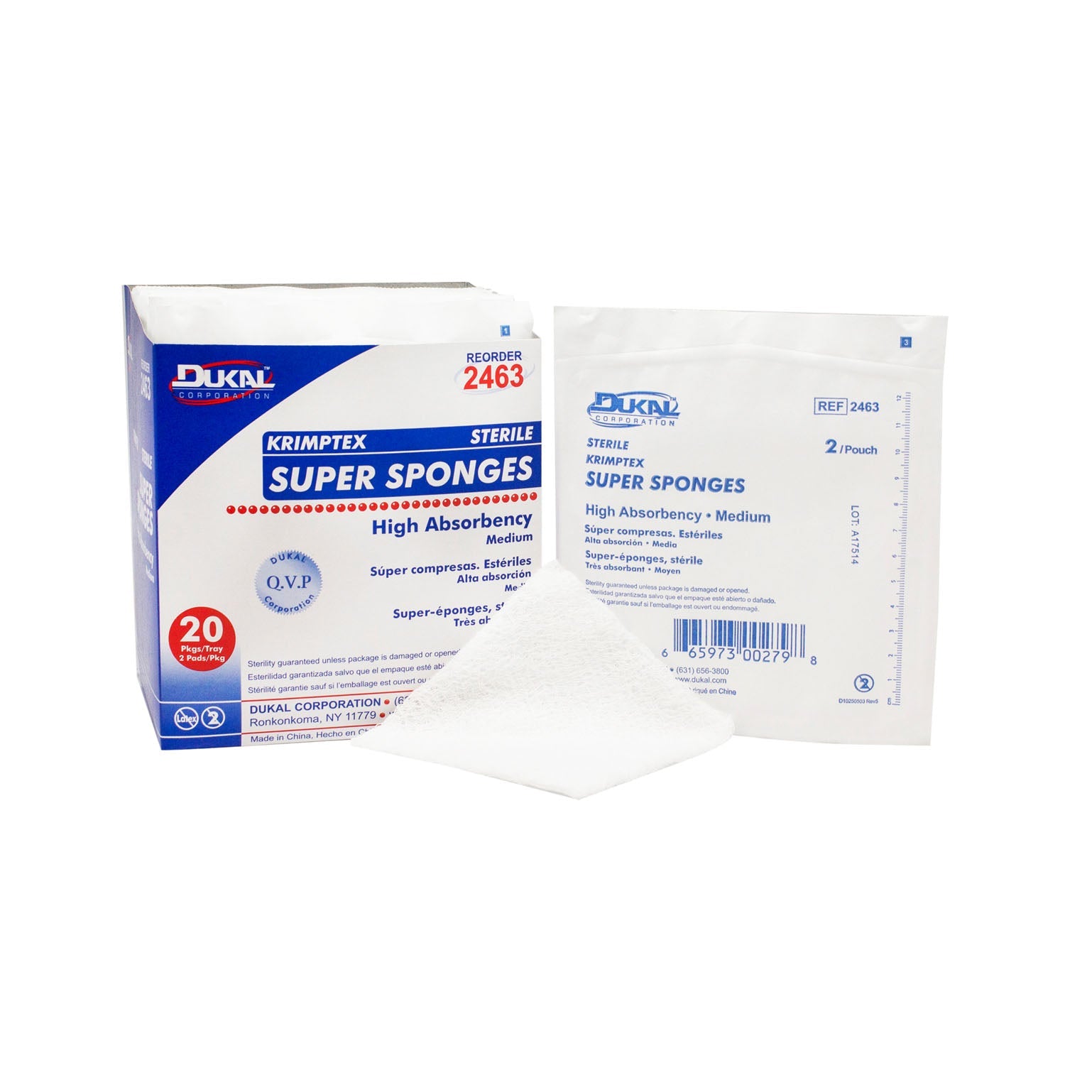 Dukal Corporation Dukal Super Sponges  Sponge, Sterile 2s, Medium, Soft Pouch, 2/pk, 20 p
