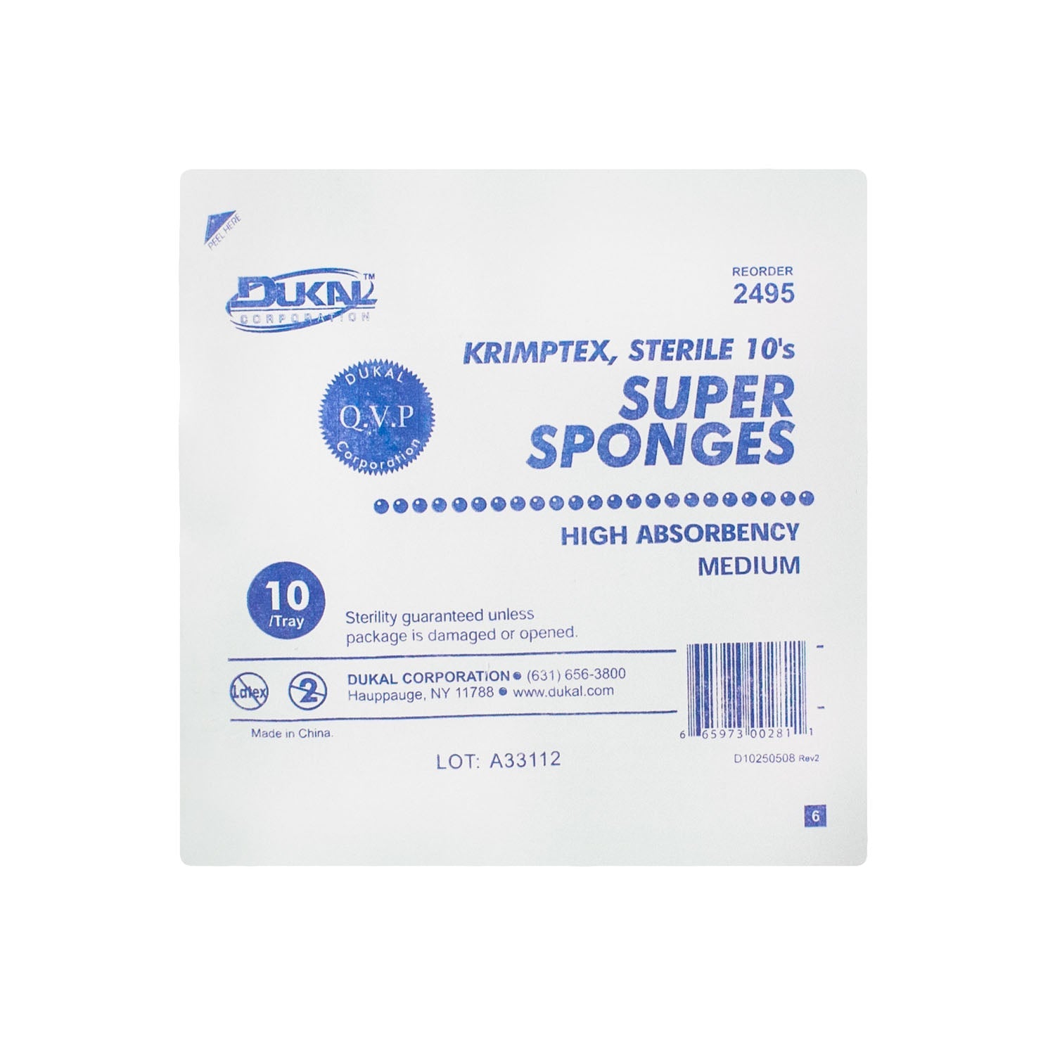 Dukal Corporation Dukal Super Sponges  Sponge, Sterile 10s, Medium, 10/pk, 48 pk/cs